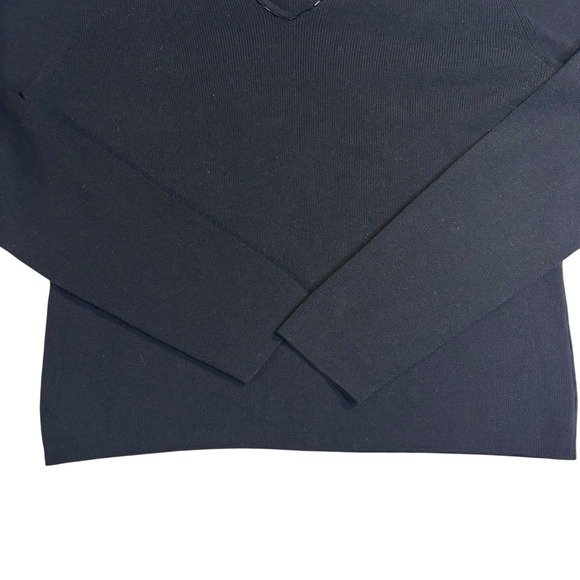 Ann Taylor LOFT V-Neck Sweater Beaded Trim Knit Top Pullover Black Medium* - Picture 3 of 9